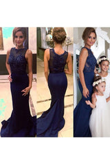 Chic Mermaid Scoop Court Train Beading Sleeveless Elegant Evening Dress-ballbellauk