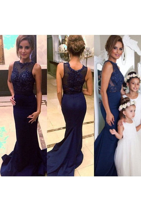 Chic Mermaid Scoop Court Train Beading Sleeveless Elegant Evening Dress-ballbellauk