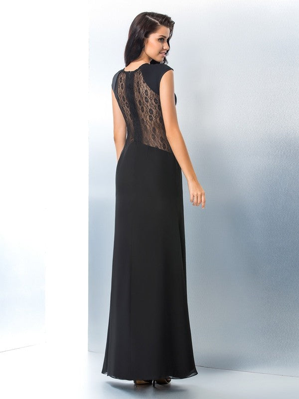 Chic Mermaid Scoop Lace Short Sleeves Long Evening Dress Chiffon-ballbellauk