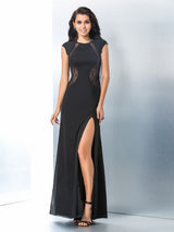 Chic Mermaid Scoop Lace Short Sleeves Long Evening Dress Chiffon-ballbellauk