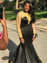 Chic Mermaid Scoop Long Sleeves With Appliques Long Satin Plus Size Prom Dress-ballbellauk