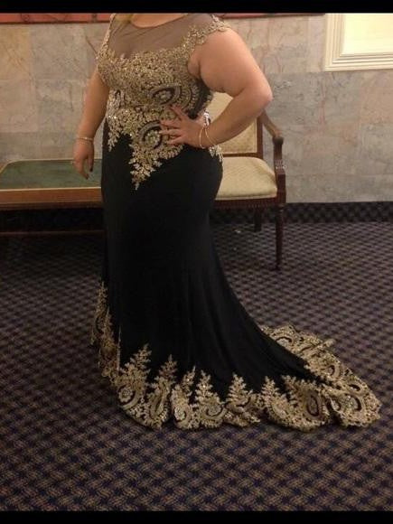 Chic Mermaid Sheer Neck Sleeveless With Appliques Chiffon Plus Size Prom Dress-ballbellauk