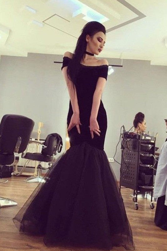 Chic Mermaid Short Sleeves Long Tulle Dress-ballbellauk