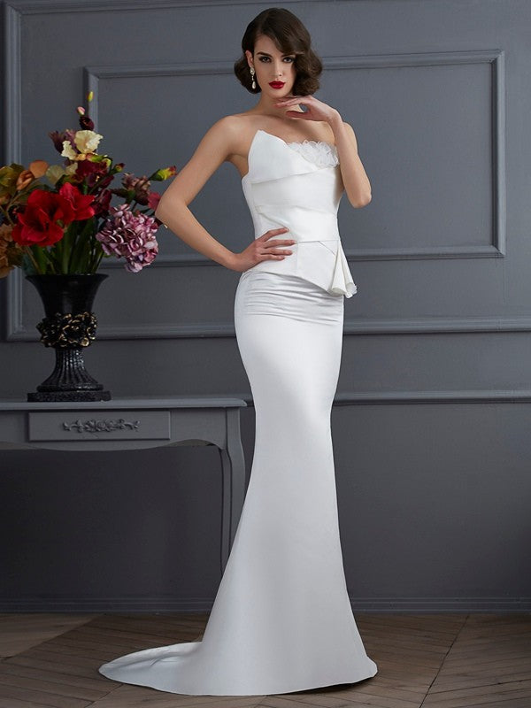 Chic Mermaid Strapless Sleeveless Hand-Made Flower Long Elegant Evening Dress-ballbellauk