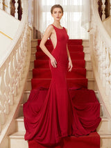 Chic Mermaid Straps Ruffles Sleeveless Spandex Prom Dress-ballbellauk