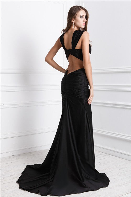 Chic Mermaid Straps Sleeveless Long Beading Charmeuse Prom Dress-ballbellauk