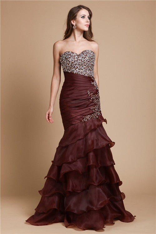 Chic Mermaid Sweetheart Beading Sleeveless Long Evening Dress-ballbellauk