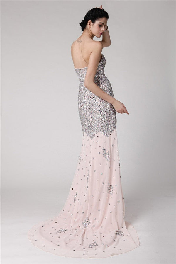 Chic Mermaid Sweetheart Beading Sleeveless Long Evening Dress Chiffon-ballbellauk