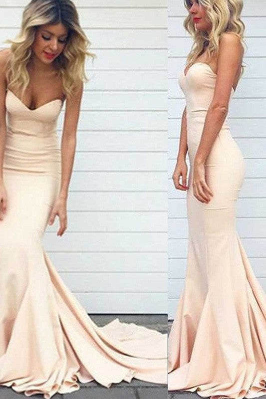 Chic Mermaid Sweetheart Sleeveless Charmeuse Prom Dress-ballbellauk