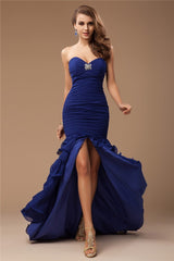 Chic Mermaid Sweetheart Sleeveless Ruffles Beading Long Evening Dress Chiffon-ballbellauk