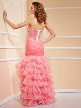Chic Mermaid Sweetheart Sleeveless Ruffles Hi-Lo Evening Dress-ballbellauk