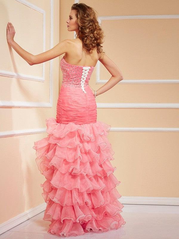 Chic Mermaid Sweetheart Sleeveless Ruffles Hi-Lo Evening Dress-ballbellauk