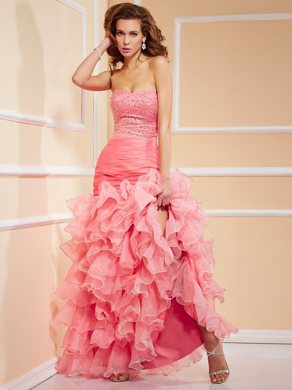 Chic Mermaid Sweetheart Sleeveless Ruffles Hi-Lo Evening Dress-ballbellauk