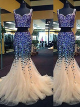 Chic Mermaid Sweetheart Sleeveless Tulle Beading Two Piece Prom Dress-ballbellauk