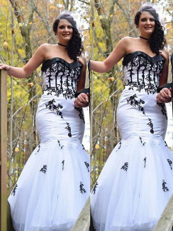 Chic Mermaid Sweetheart Sleeveless With Appliques Long Tulle Plus Size Prom Dress-ballbellauk