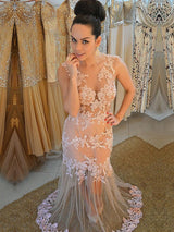 Chic Mermaid Tulle Scoop With Appliques Sleeveless Plus Size Prom Dress-ballbellauk