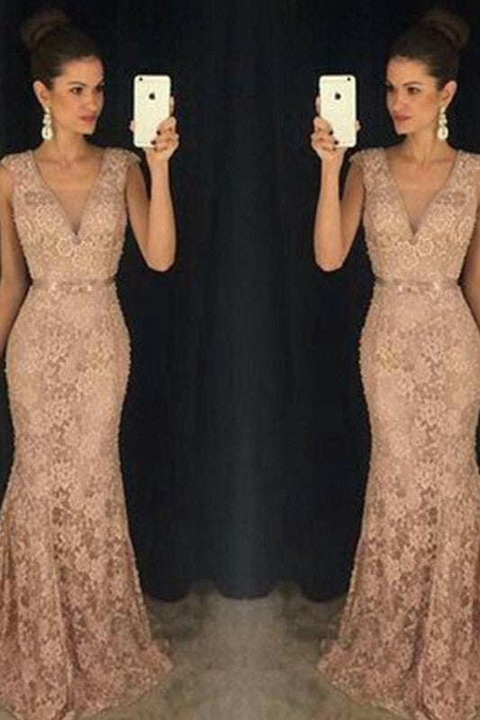 Chic Mermaid V-neck Sleeveless Lace Dress-ballbellauk