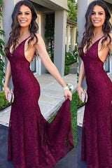 Chic Mermaid V-neck Sleeveless Lace Prom Dress-ballbellauk