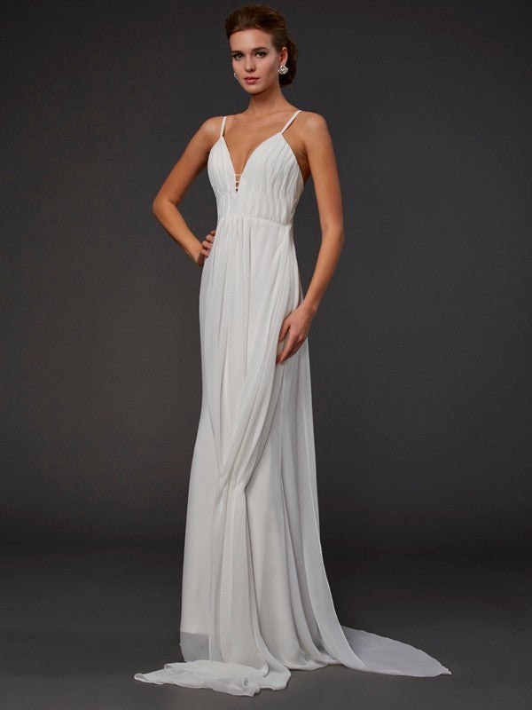 Chic Mermaid V-neck Sleeveless Ruffles Long Evening Dress Chiffon-ballbellauk