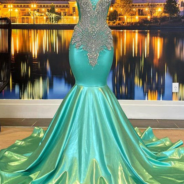Chic Sleeveless Jade Prom Dress UK With Appliques & Beading – ballbellauk