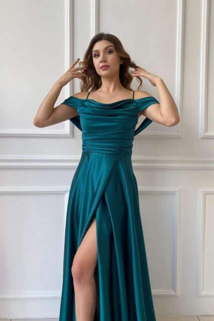 Classic Long Off-the-shoulder A-line Evening Gown Ball Dresses With Split Online-ballbellauk
