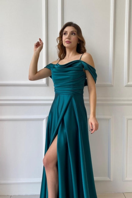 Classic Long Off-the-shoulder A-line Evening Gown Ball Dresses With Split Online-ballbellauk