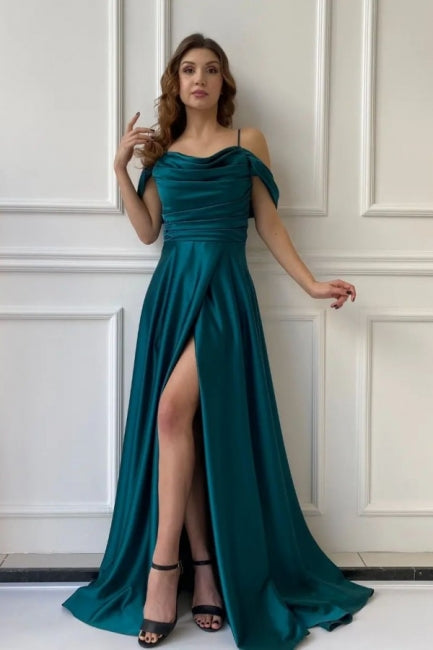 Classic Long Off-the-shoulder A-line Evening Gown Ball Dresses With Split Online-ballbellauk