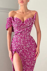 Classic Sparkle One-shoulder Sweetheart Mermaid Sequin Evening Dresses-ballbellauk