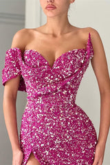 Classic Sparkle One-shoulder Sweetheart Mermaid Sequin Evening Dresses-ballbellauk