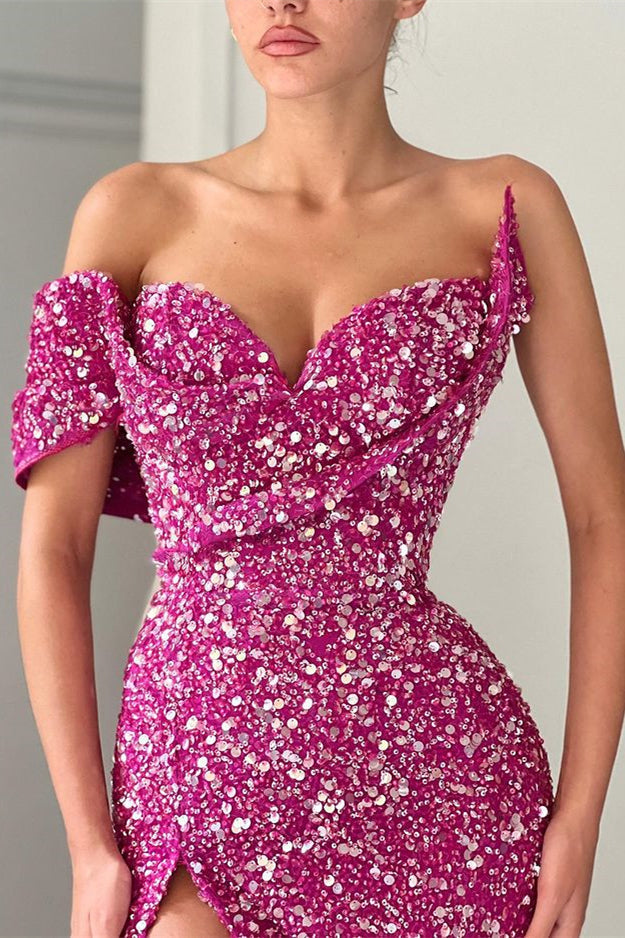Classic Sparkle One-shoulder Sweetheart Mermaid Sequin Evening Dresses-ballbellauk