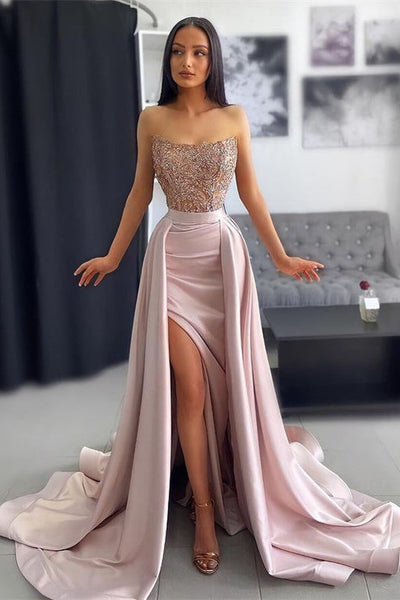 Classic Strapless Dusty Pink Formal Wears Mermaid Slit With Appliques ballbellauk Classic Strapless Dusty Pink Formal Wears Mermaid Slit With Appliques ballbellauk