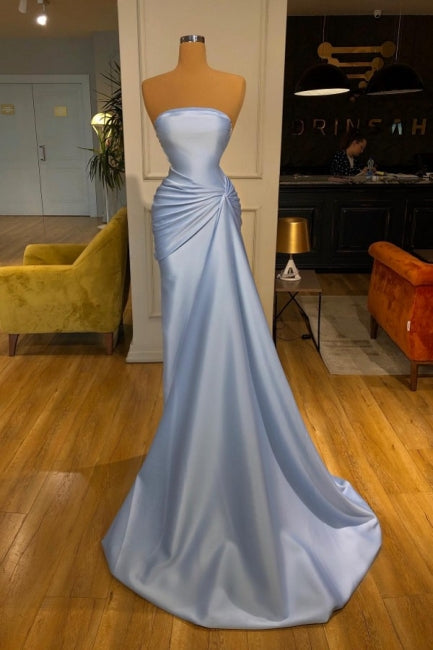 Classic Strapless Mermaid Evening Gown Long Blue Ball Dresses-ballbellauk
