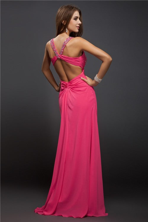 Classic Straps Ruffles Sleeveless Long Evening Dress Chiffon-ballbellauk