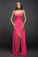 Classic Straps Ruffles Sleeveless Long Evening Dress Chiffon-ballbellauk