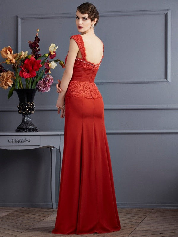 Classic Straps Sleeveless Lace Long Evening Dress Chiffon-ballbellauk