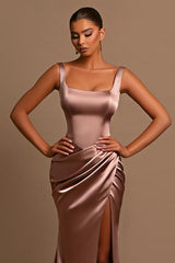 Classic Straps Sleeveless Mermaid Formal Wears Long Split Online-ballbellauk