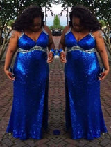Classic Straps Sleeveless Sequin Long Sequins Plus Size Prom Dress-ballbellauk
