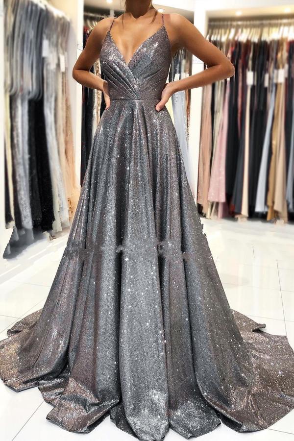 Classic V-Neck Long Evening Prom Dress On Sale Spaghetti-Straps-ballbellauk