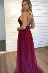 Classic V-Neck Sleeveless Crystal Tulle Prom Dress-ballbellauk