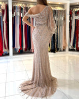 Classy Beadings Prom Dress Long Mermaid Eevning Gowns Split Long Sleeve-ballbellauk