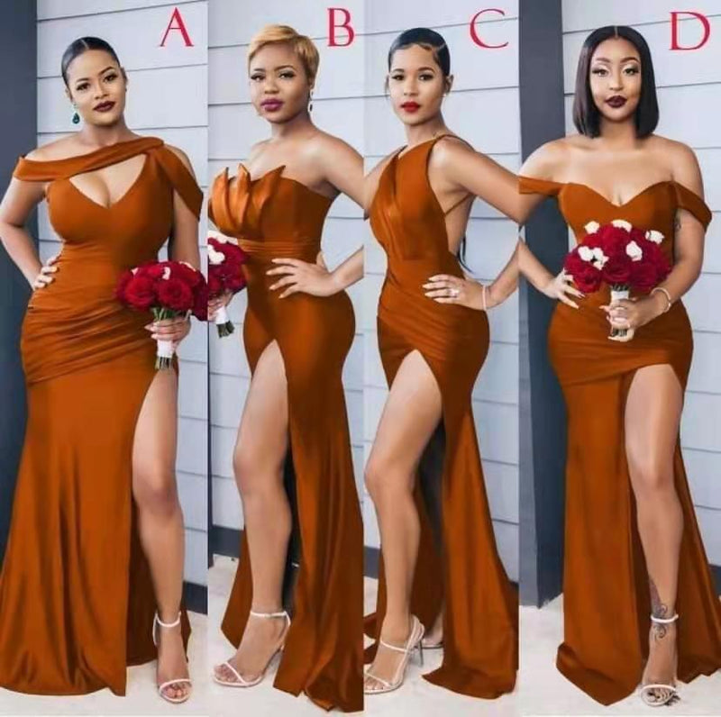 Classy Burnt Orange Mermaid Bridesmaid Dress With Slit-ballbellauk