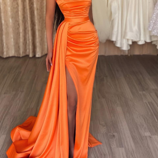 Classy Orange Sweetheart Prom Dresses Mermaid Long Slit With Sequins –  ballbellauk