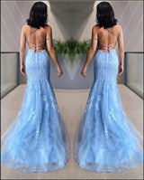 Classy Sky Blue Halter Mermaid Prom Dress UK-ballbellauk