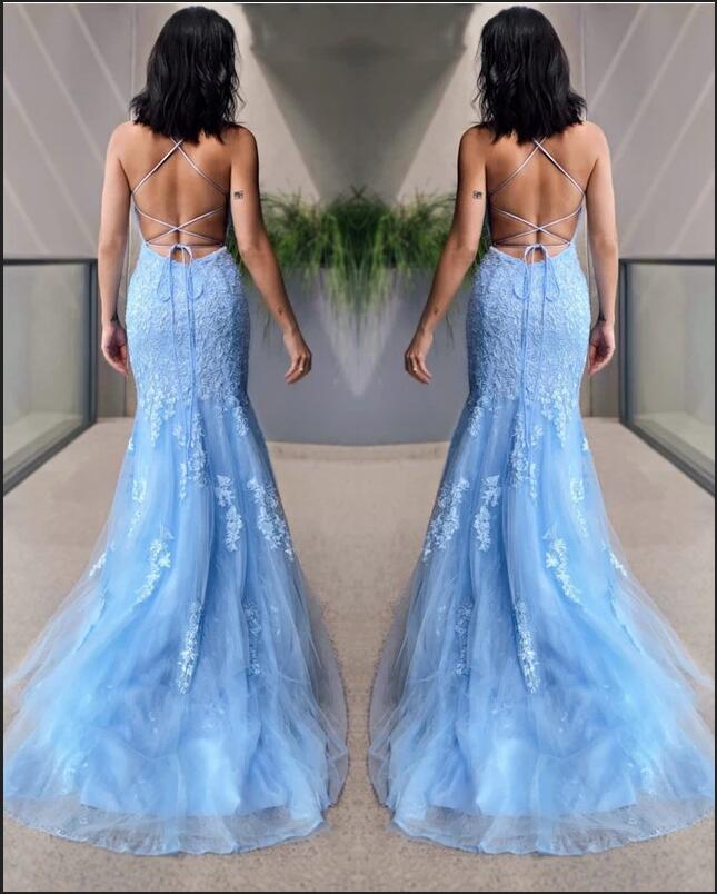 Classy Sky Blue Halter Mermaid Prom Dress UK-ballbellauk