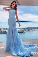 Classy Sky Blue Halter Mermaid Prom Dress UK-ballbellauk
