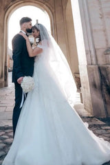 Classy Straps Off the Shoulder Long A-Line Wedding Dresses-ballbellauk