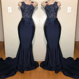 Dark Blue Mermaid Prom Dress UK with Sleeveless Appliques-ballbellauk