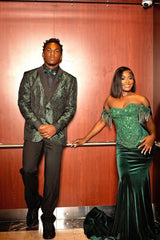 Dark Green Off the shoulder Sequined Mermaid Long Prom Dresses-Ballbella