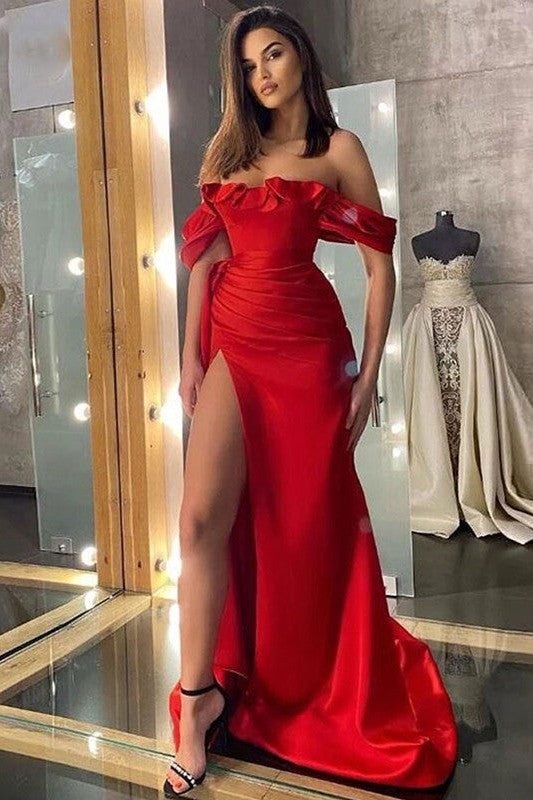 Designer Sheath Ruched Off-the-Shoulder Sleeveless Prom Dress-ballbellauk
