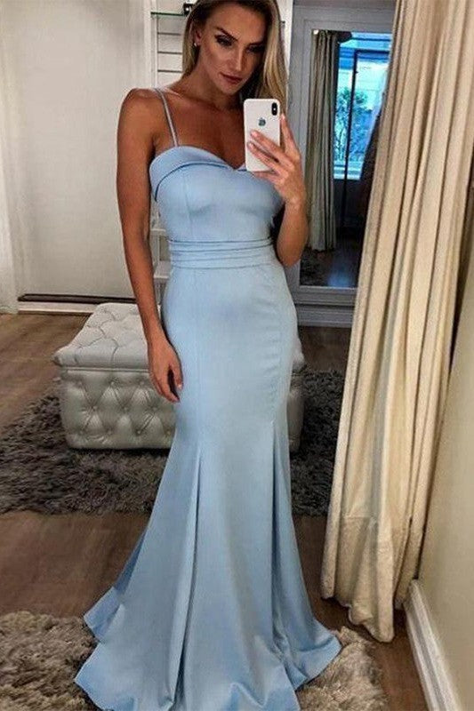 Designer Sheath Ruffles Spaghetti-Straps Sleeveless Prom Dress-ballbellauk